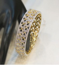 Yellow Gold with white Shiny Pearl Bangle